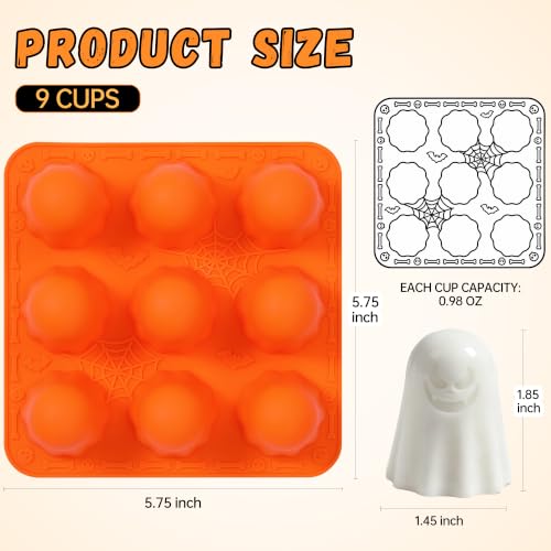 Halloween Ghost Silicone Mold 2-Pack - 9 Cavities, 3D Ghost Shapes - Fall & Holiday DIY
