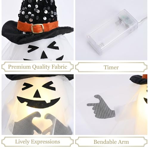 Halloween Ghost Tree Topper with Timer & Lights - 10.5 Inch Indoor Christmas Decor
