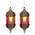 Moroccan Hexagon Candle Lantern Holders Set of 2 - Indoor Outdoor Hanging Decor