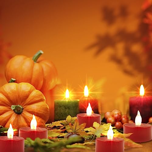 24 Pack Red Flameless LED Tea Lights Candles Flickering 200+ Hours - Safe No Mess