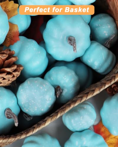 Mini Light Blue Artificial Pumpkins Set - Fall Decor, 30 Pieces, Mixed Sizes