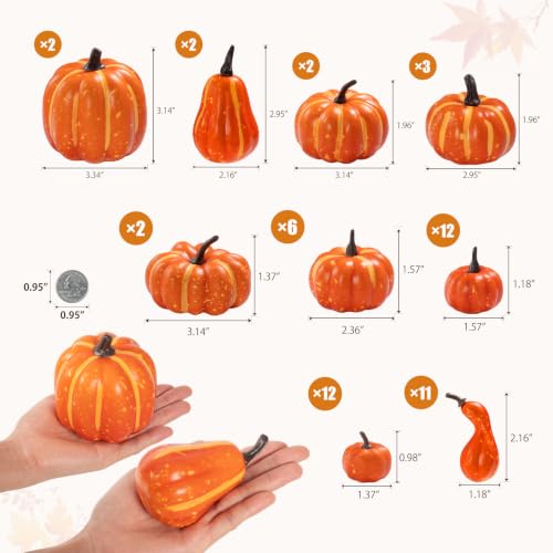 Assorted Mini Pumpkin Artificial Fall Decor Set - Rustic Orange Halloween Thanksgiving