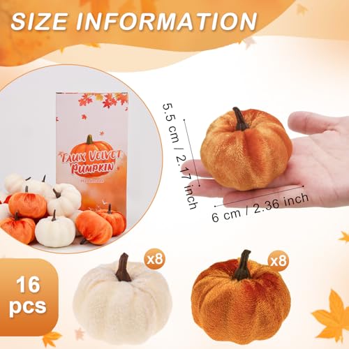16 Pcs Faux Velvet Pumpkin Fall Decor - Small Artificial Autumn Pumpkins