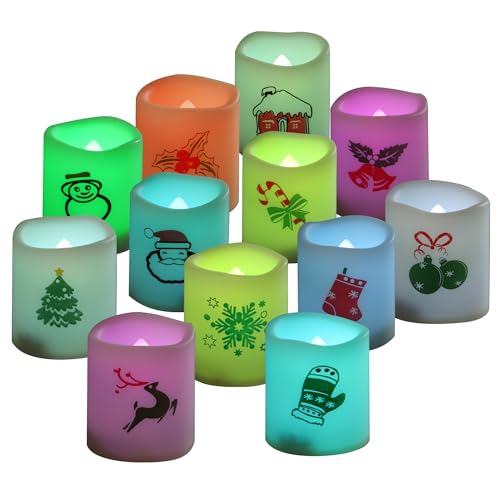 Color Changing Flameless Votive Candles Set - 12 Pack Christmas Decor - Battery Operated