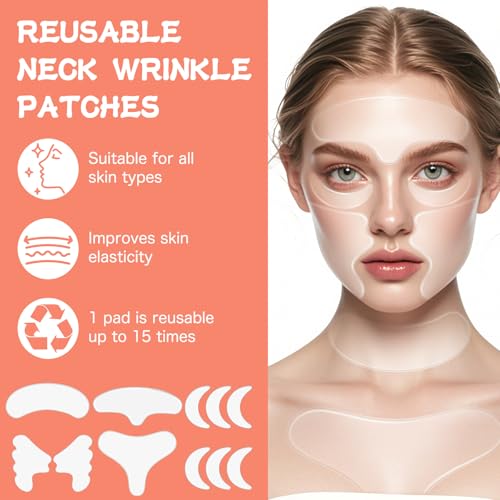 KODASNY Neck Wrinkle Patches, Reusable Silicone Neck Patches for Smoothing the Appearance of Fine Lines, Chest and Face Cosmetic Patches for Women, Moisturizing & Skin-Smoothing (11 PCS)