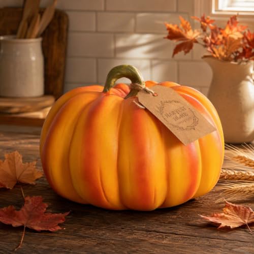 Artificial Pumpkin Decoration - Realistic Resin Fall Halloween Thanksgiving Ornament 19x14cm