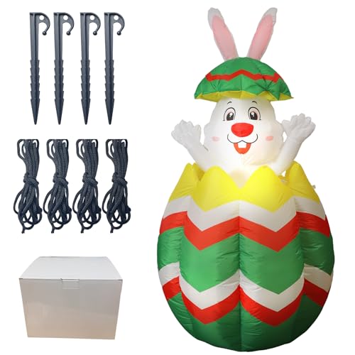 Halloween Inflatable Bunny Decoration with Auto-Lifting & LED Lights for Yard Garden Outdoor Indoor