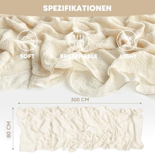 120 Inch 3-Piece Boho Beige Gauze Wedding Table Runner Set - Durable Fabric for Home & Party Decor