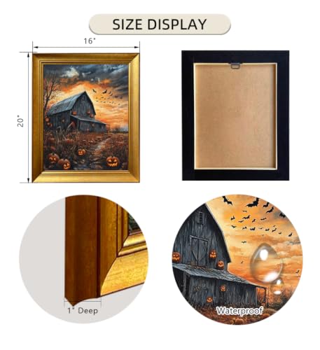 Haunted Barn Halloween Wall Art - Gothic Canvas Print with Sunset Sky - 16x20in Ready to Hang - Variation: Haunted Barn Scene with Sunset