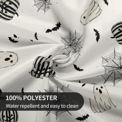 Halloween Round Tablecloth 60 Inch Pumpkin Ghost Spiderweb Water Resistant Fabric - Home Decor