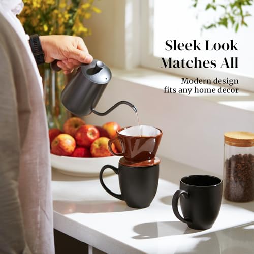 Matte Black Coffee Mugs Set of 6, 16 oz Ceramic Large Handle Cups for Hot Drinks
