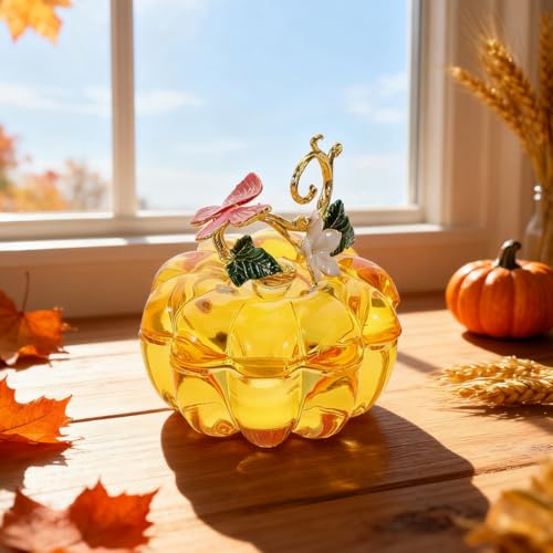 Glass Pumpkin Trinket Box - Handcrafted Crystal Jewelry Storage, Fall Decor