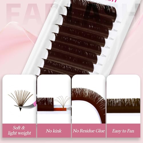 Brown Eyelash Extensions - Easy Fan Volume Lashes C Curl 8-14mm - Dark Brown