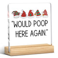 Would Poop Here Again Christmas Bathroom Decor Funny Sign Santa Hat Acrylic
