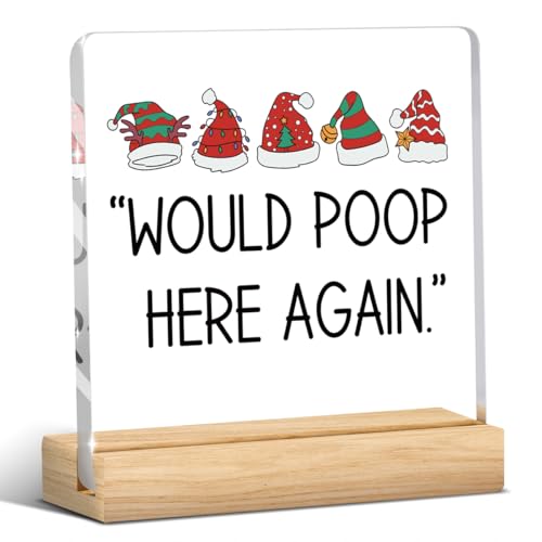 Would Poop Here Again Christmas Bathroom Decor Funny Sign Santa Hat Acrylic