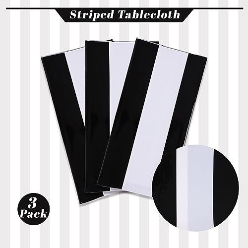 Kesfey Black Horizontal Striped Tablecloth 3 Pack - Waterproof Picnic Cover