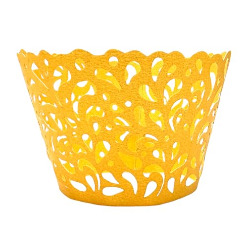 Gold Water Droplet Lace Cupcake Wrappers 50pcs - Elegant Wedding Party Decor