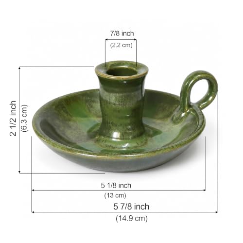 Green Reactive Glazed Ceramic Candle Holder with Handle - Taper & Spell Candles Stand