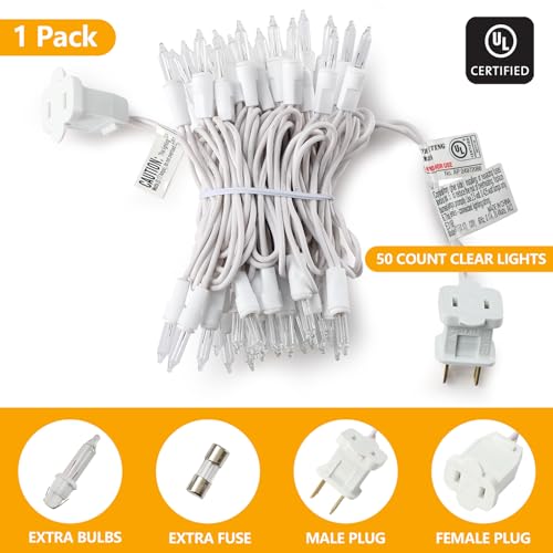 Christmas Lights Clear White 50 Count - 13ft Incandescent Mini String Lights - Warm White, Indoor & Outdoor Decorations - Variation: ClearWhite / 50 Count