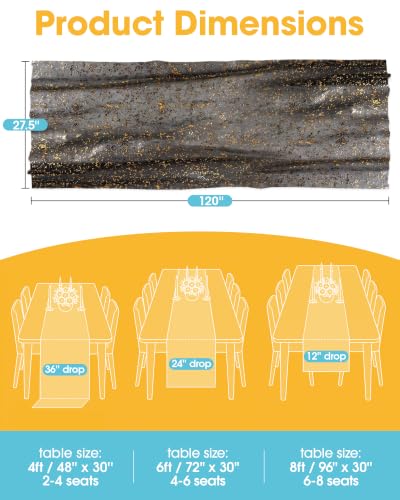 Niuara Black Gold Foil Tulle Table Runner 2 Pack - 27.5 x 120 Inches