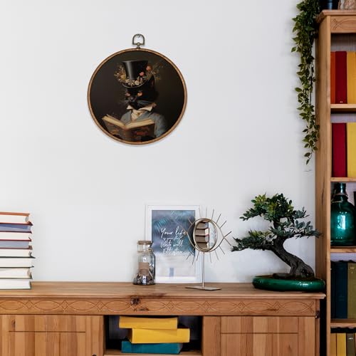 Cat Wall Art Decor - Rustic Round Canvas Frame, Farmhouse Home Accent, 10x10