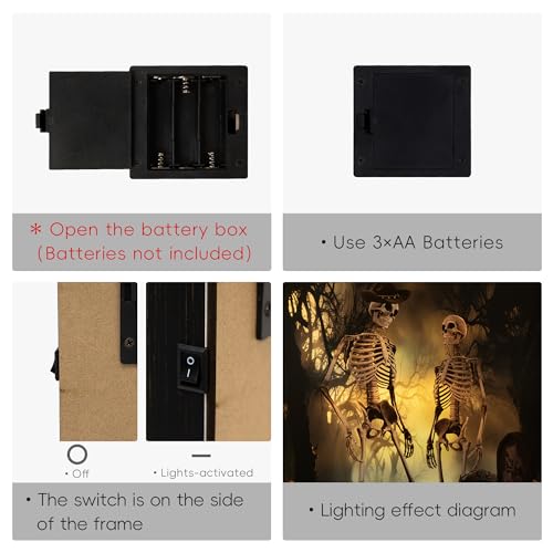 Spooky Skeleton Halloween Wall Decor with Built-In LED Lights - 16x12 Inch Frame