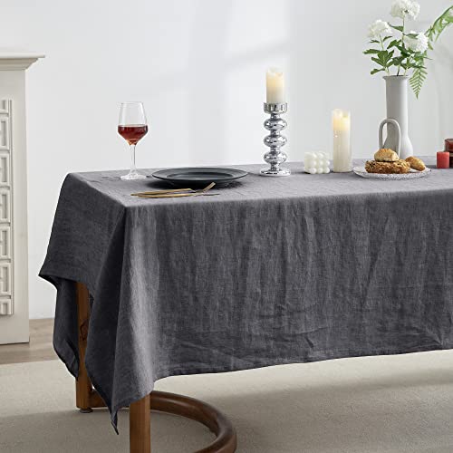 Everly 100% Linen Rectangle Tablecloth 60x120 Inches Dark Grey for Dining & Events