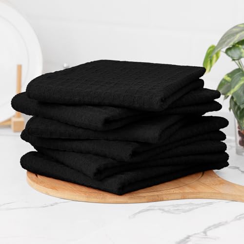 Homaxy Microfiber Kitchen Towels Set - Black, 8 Pack, 16x28 & 12x12 Inches