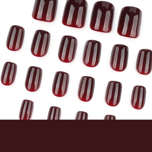 Black Cherry Short Square Press-On Nails with Gel Finish - Style 11, 24 Pcs