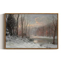 Vintage Framed Canvas Wall Art - Winter Stream Landscape, 30x20 Inch