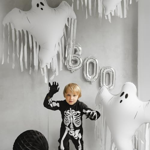 Large Ghost Balloon for Halloween Party Decor - White Foil Balloon 36.6 x 33.8 Inches