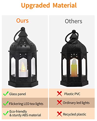 Electroplating Gold Mini Lantern Set with Flickering LED Candles - Vintage Black Hanging Candle Lanterns for Halloween Weddings & Christmas (6 Pcs)