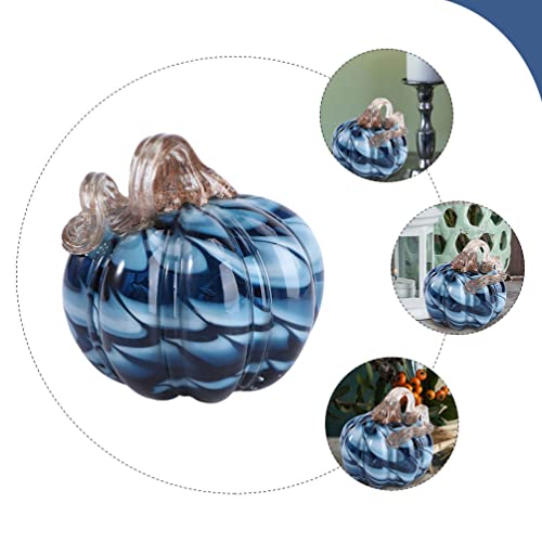 Glass Pumpkin Decor - Blue Handblown Fall & Holiday Table Accent