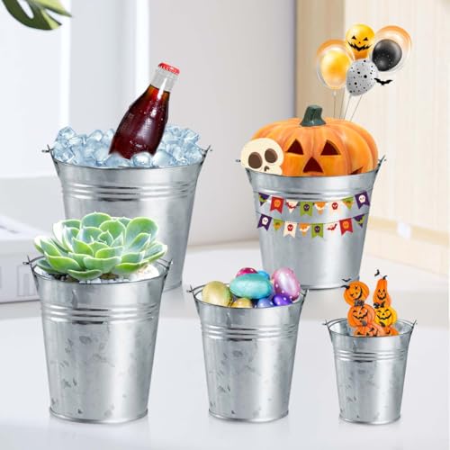 8 Pack Galvanized Metal Buckets with Handle - 5 x 3.5 Inch Rustic Plant, Party, Storage