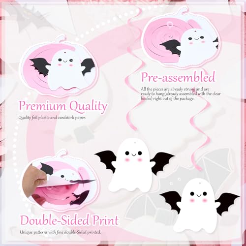 Pink Halloween Ghost Hanging Decorations Set - Spooky Party Swirls & Cutouts