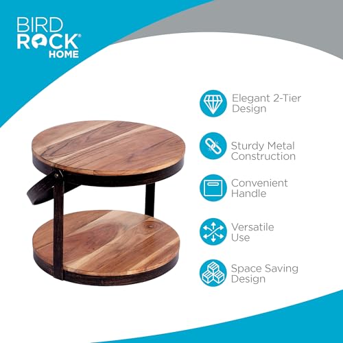 Rustic 2-Tier Cake Stand with Handle - Farmhouse Wood & Iron Dessert Display