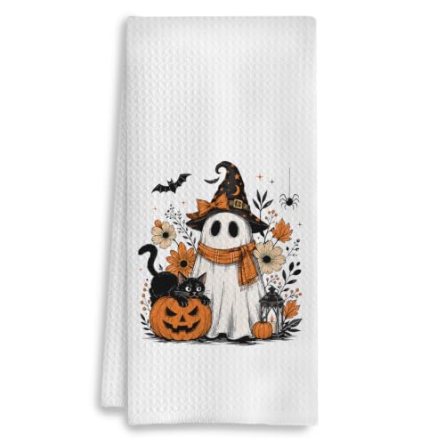 Halloween Witchy Ghost Kitchen Dish Towels - 16x24 Inches, J- Variation