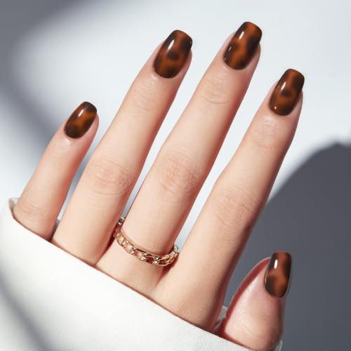 Modelones Fall Leopard Press On Nails Short Square Halloween Fake Nails - A3-Leopard