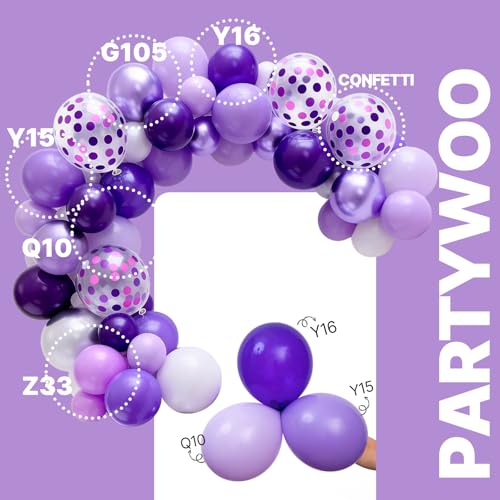 PartyWoo Light Purple Balloons Set 65pcs - Lilac Lavender and Confetti Variations