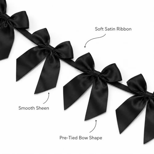 Black Satin Bow Garland - Pre-Strung Party Banner for Celebrations - Black