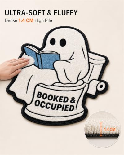 White Ghost Halloween Bath Mat - 2'2" x 1'9" Non Slip Toilet Rug, Cute Ghost Bathroom Decor