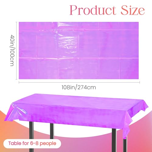 Purple Iridescent Tablecloths 2-Pack 40 x 108 Inches - Disposable Shiny Plastic Cover - Halloween Wedding Party Decor