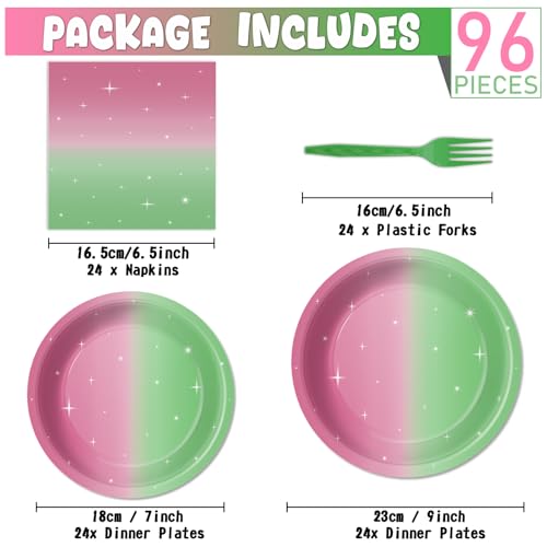 Witch Party Tableware Set - Pink & Green Plates Napkins Forks for 24 Guests - Halloween & Birthday Decorations