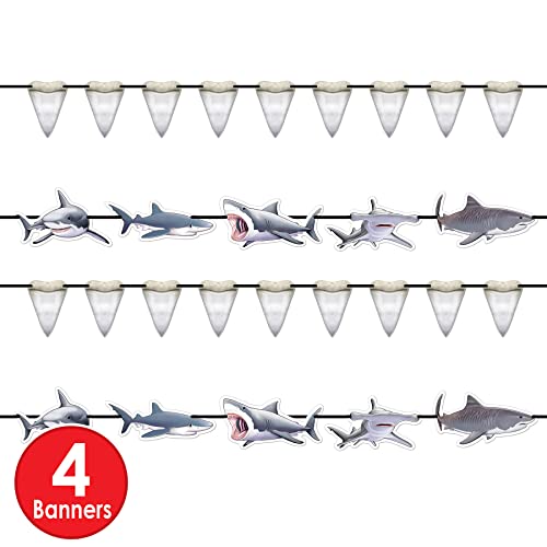 Shark Banners for Under The Sea Party Ocean Beach Decorations 4-Pack
