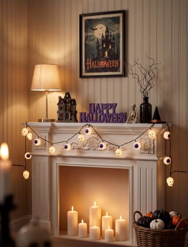 Halloween Ghost Eyeball & Skull String Lights - 12FT, 20 LED Outdoor Decor - Variation of Ghost Eyeball Lights