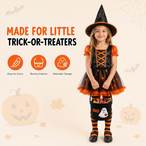Halloween Ghost Basket Trick or Treat Candy Bucket - Black Boo Variation
