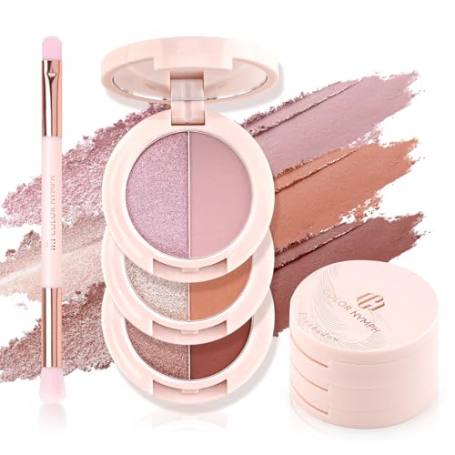 Mini Eyeshadow Palette - 6 Neutral Shades with Cool Mauve + Brush - Color Nymph