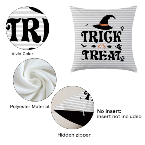 Halloween Pillow Covers 18x18 Set of 4 Double-Sided Decor - Black and Beige Variation