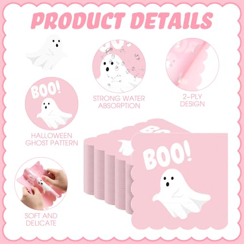 Cute Pink Halloween Ghost Napkins 100 Pcs Lace Edge Disposable Party Tableware