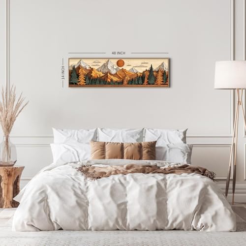 48 Inch Boho Mountain Wall Art Framed Canvas Landscape Sunset Nature Forest